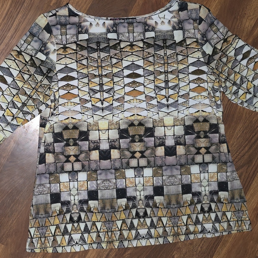 Peck & Peck Geometric Mosaic Blouse - Black, Gray, Brown